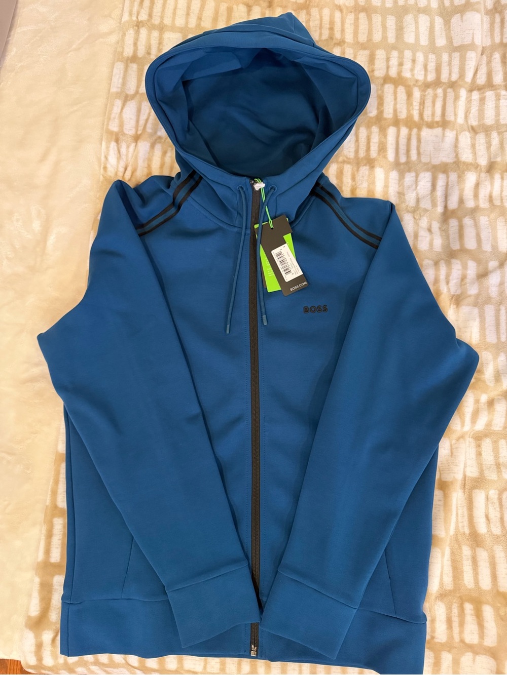 Boss Kids Blue Hooded Zip-Up Jacket with Black Accents